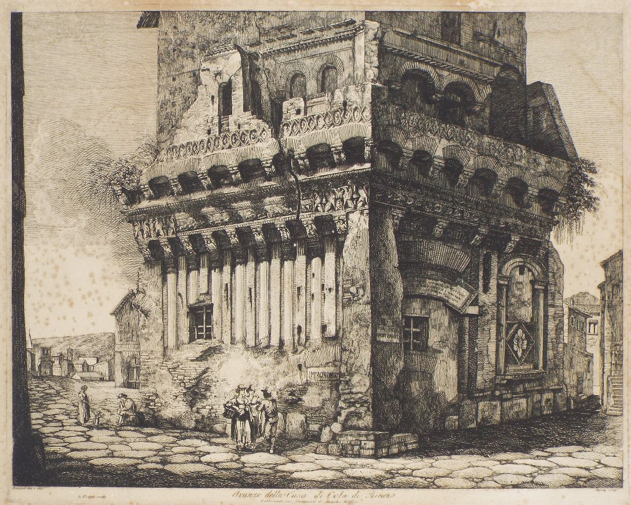 Etching - Avanzo della Casa di Cola di Rienzo - Rossini